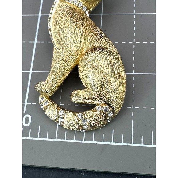 Vintage Christian Dior Gold Plated Siamese Cat Brooch with Clear Crystal Stones - Picture 4 of 5